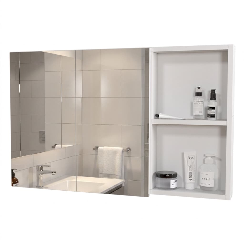 Armário Aéreo Com Nicho 80cm 2 Portas Para banheiro em MDF Branco Fosco Com Espelho Móvel Suspenso Multiuso Com fundo