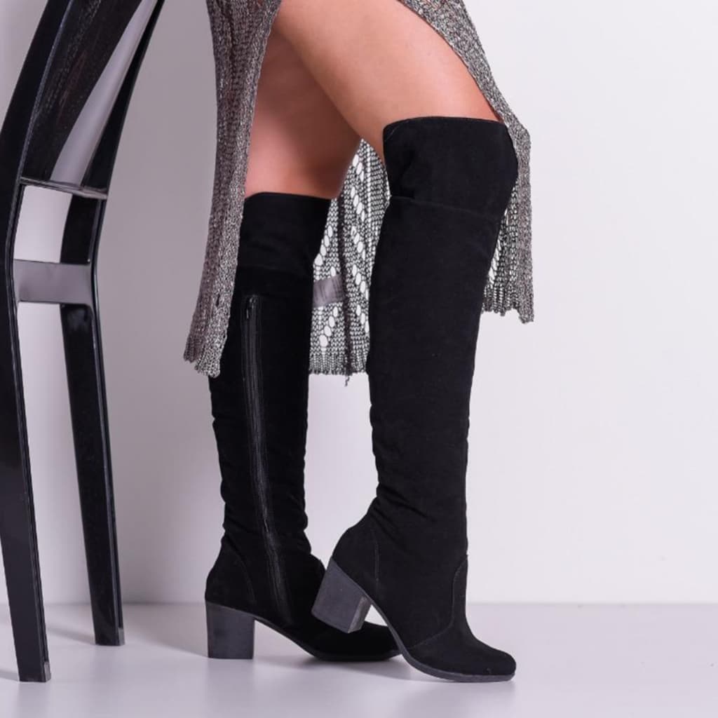 Bota Feminina Over The Knee Ana Amaral Cano Alto Salto Grosso 6cm Zíper