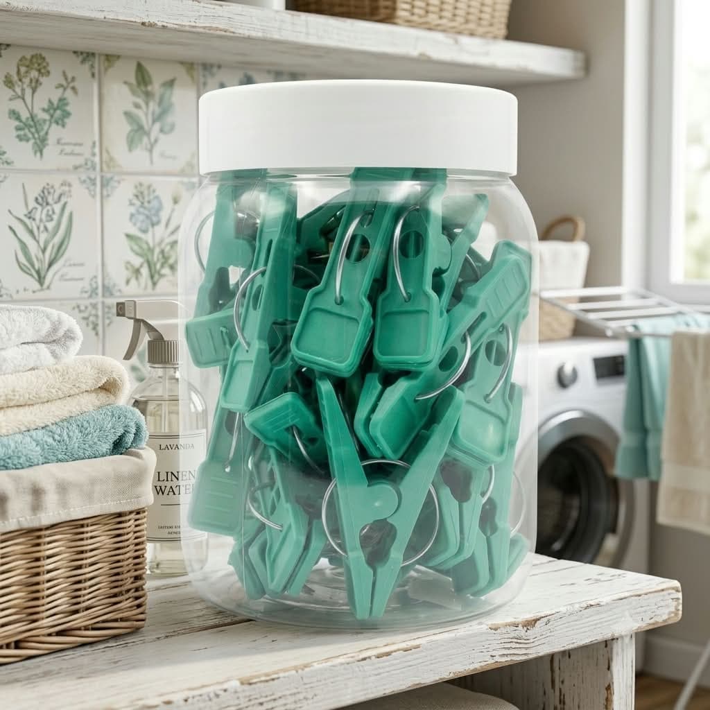 Pote de 1000 ML Com 24 Pregador de Roupas para Varal