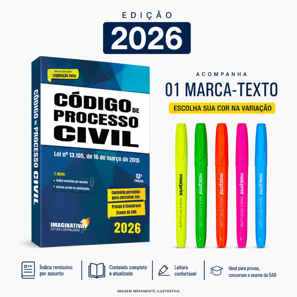 Código de Processo Civil 2026 + marca texto | kit de estudos