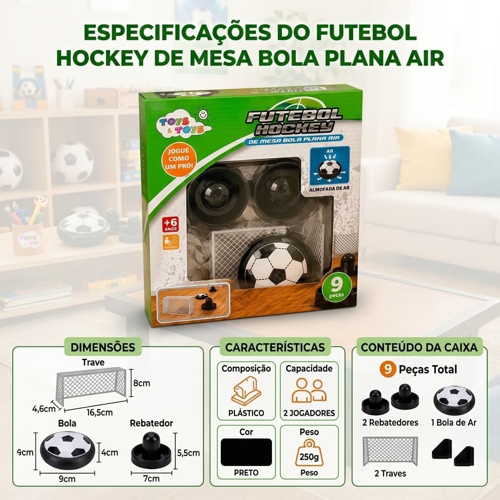 Jogo Futebol Hockey De Mesa 9 Peças Com Bola Brinquedo Infantil De Tabuleiro