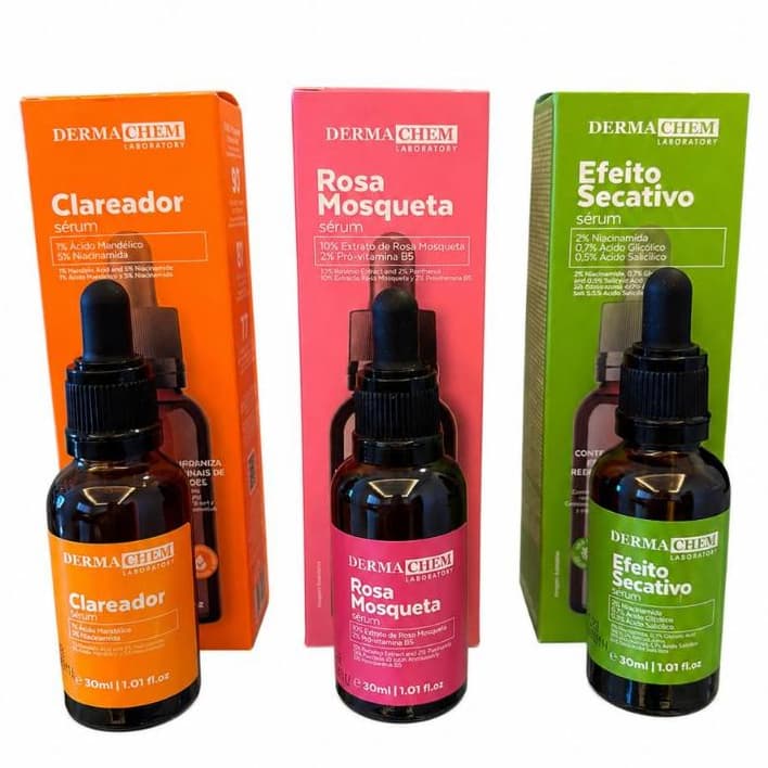 Sérum Facial Dermachem 30ml – Clareador, Rosa Mosqueta ou Efeito Secativo