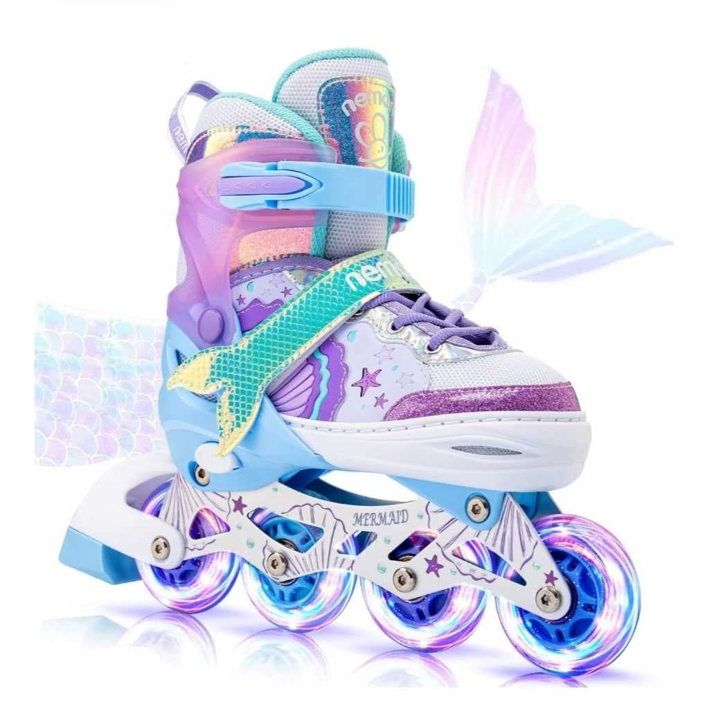 Patins Roller Inline Infantil Ajustável Lançamento Sereia e Moranguinho com Led em Todas Rodinhas!