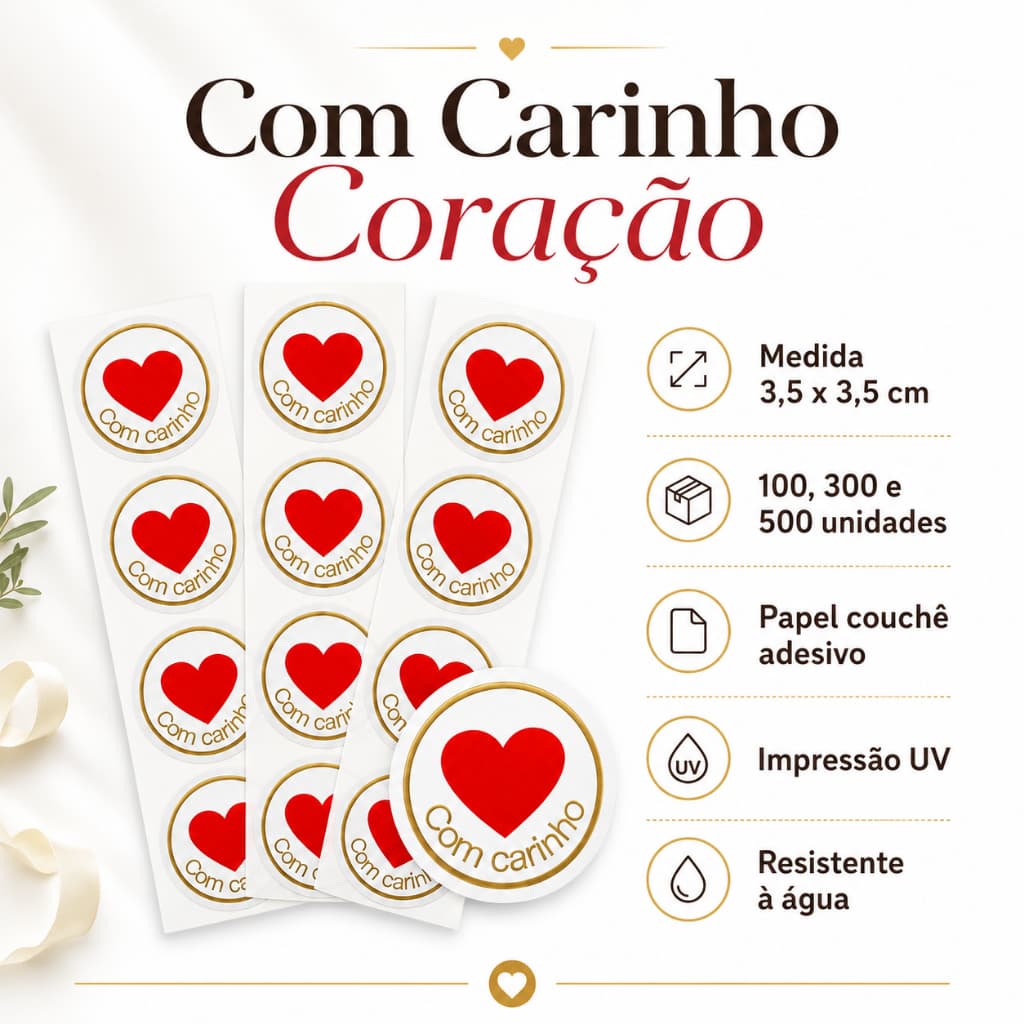 Etiqueta Adesiva Com Carinho Coração 35X35CM