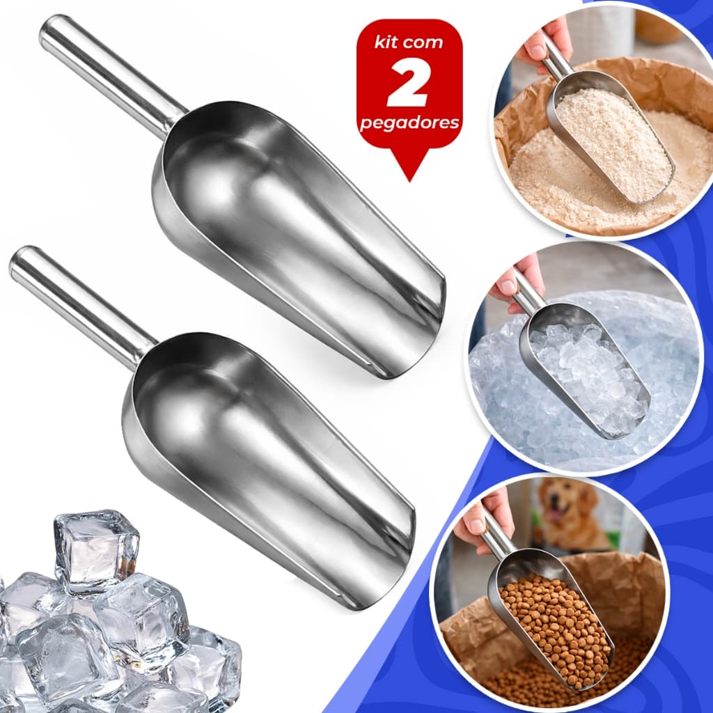Pá Concha Pegador De Gelo Aço Inox Multiuso Para Alimentos Ração Cereais Grãos