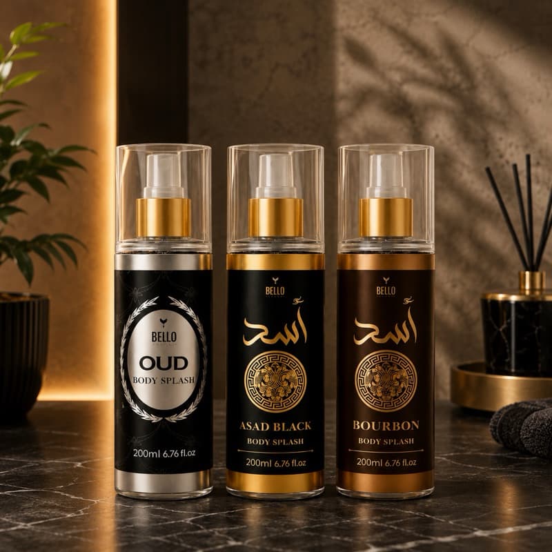 kit 3 body splash árabe, Oud, Asad e Bourbon