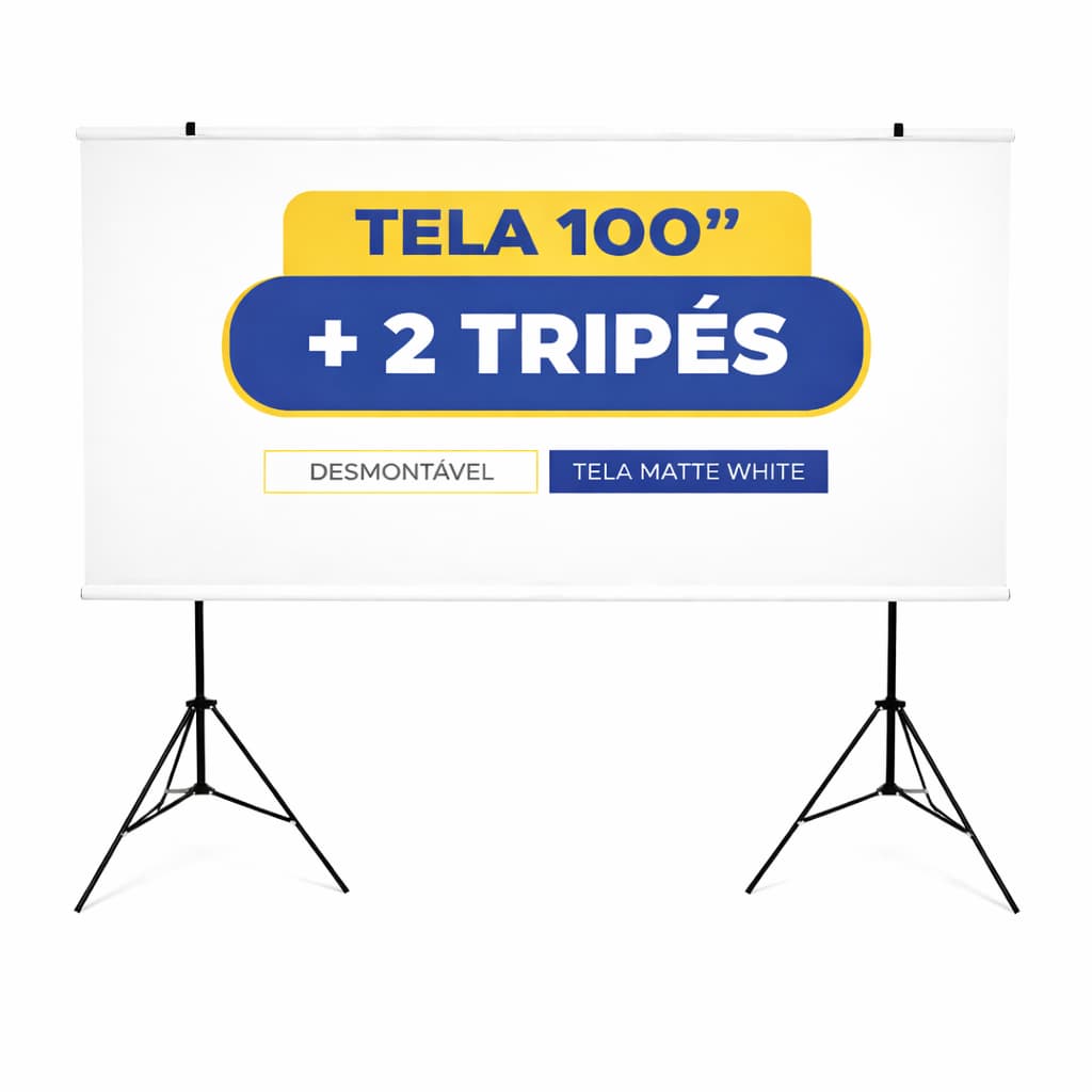 Tela Telão Cinza ou Branco Projetor Projeção Datashow Fundo Infinito com Tripé 100 Polegadas Desmontável