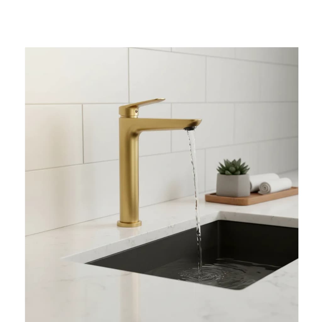 Torneira Monocomando Alta  Dourado Fosco Designer Sofisticado