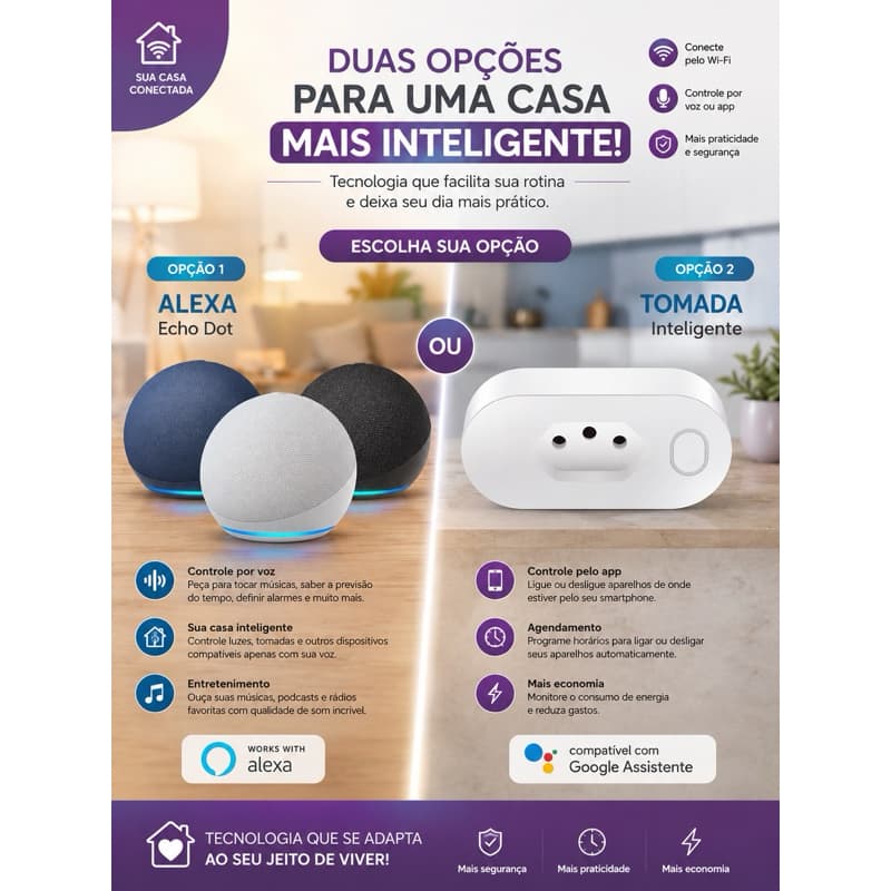 Alexa Echo Dot 5ª Geração com Assistente Virtual: som de qualidade/Tomada Inteligente