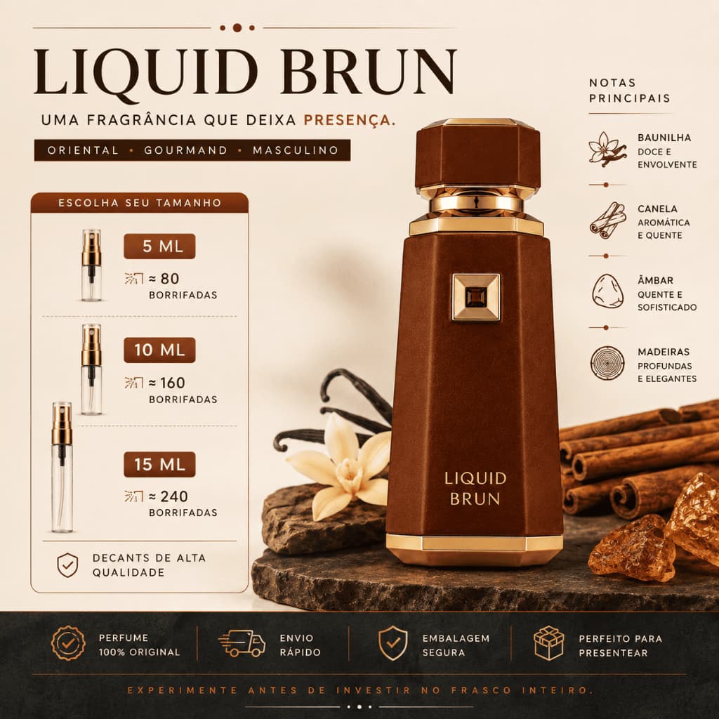 Liquid Brun - 100% ORIGINAL - Perfume Árabe Masculino - Perfume Doce / Especiado quente  Alta fixação e projeção absurda