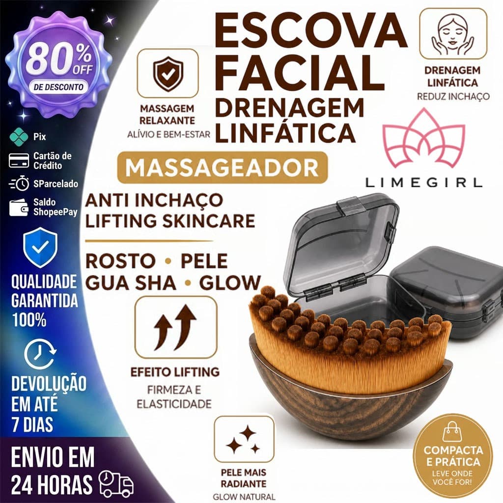 【LIMEGIRL】Escova Facial Drenagem Linfática Massageador Anti Inchaço Lifting Skincare Rosto Pele Gua Sha Glow