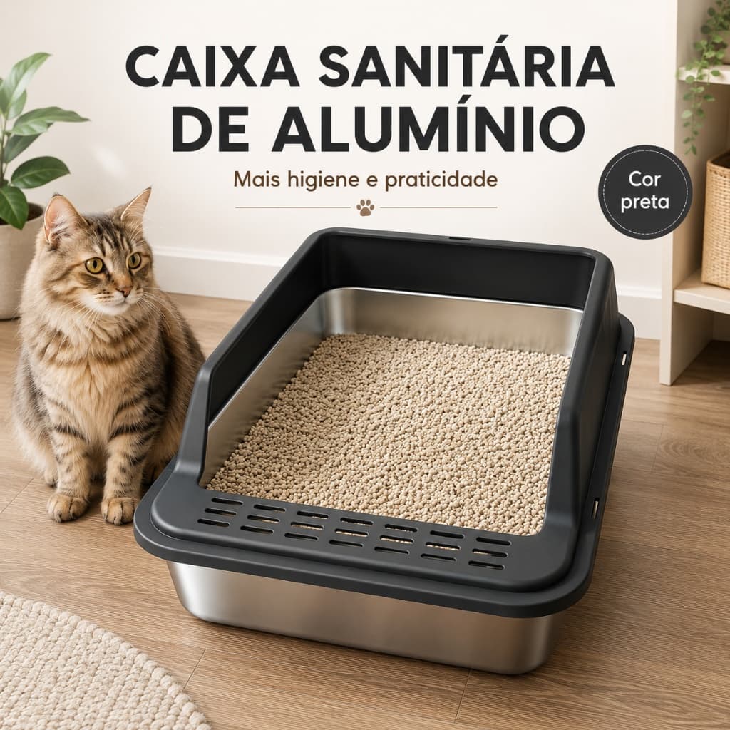 Caixa de Areia Higiênica Sanitaria para Gato Grande Borda Alta Funda De Metal Alumínio