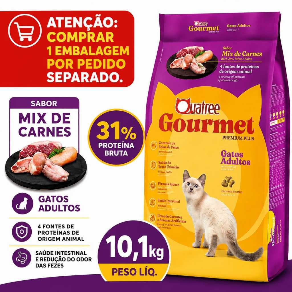 Ração Gatos Adultos Quatree Gourmet Mix De Carnes 10,1kg