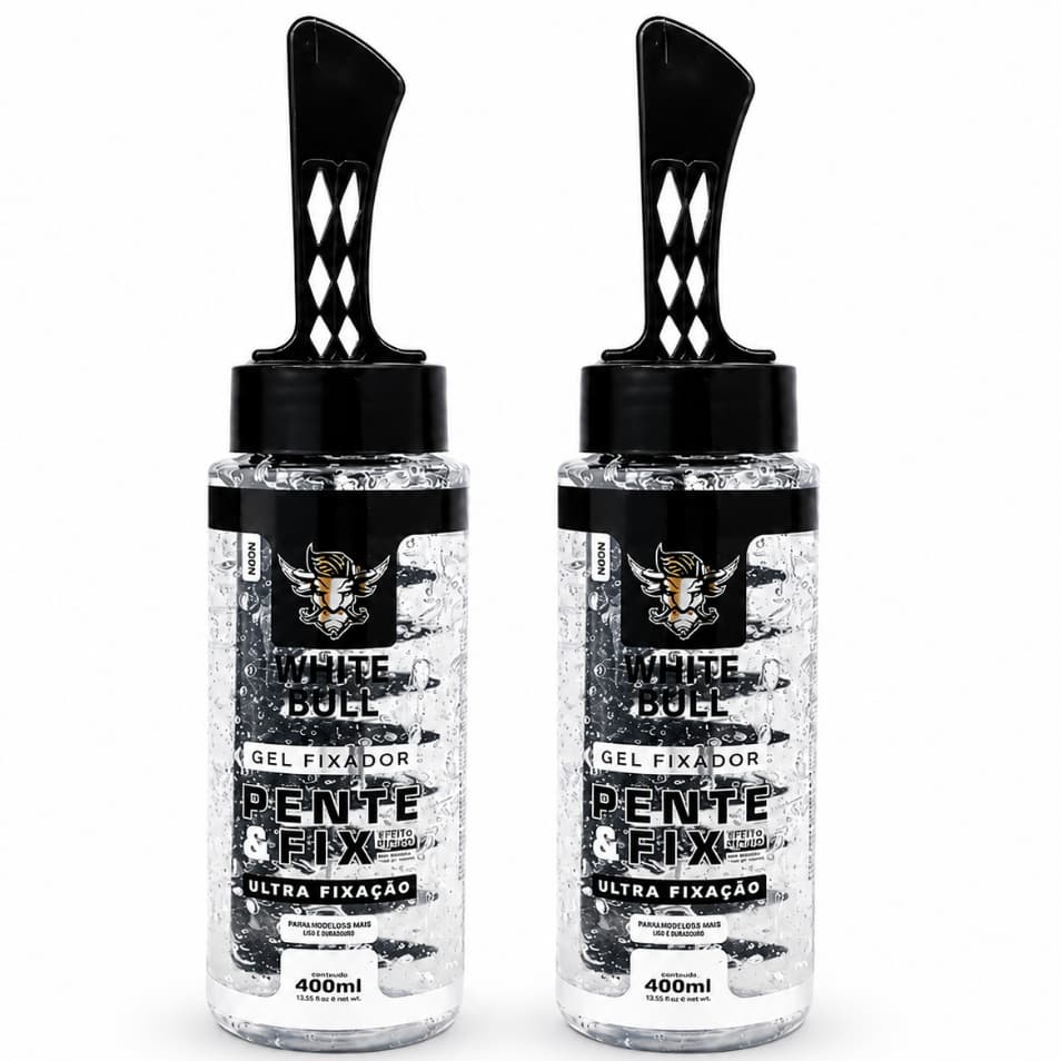 Kit c/ 2 Gel Fixador Pente & Fix Incolor 400ml - White Bull - Ultra Fixação