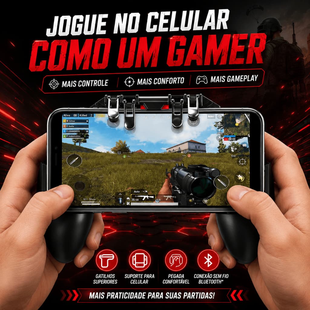 Controle Gamer Mobile INOVA CON-7436 Bluetooth com Gatilhos e Suporte para Celular Joystick