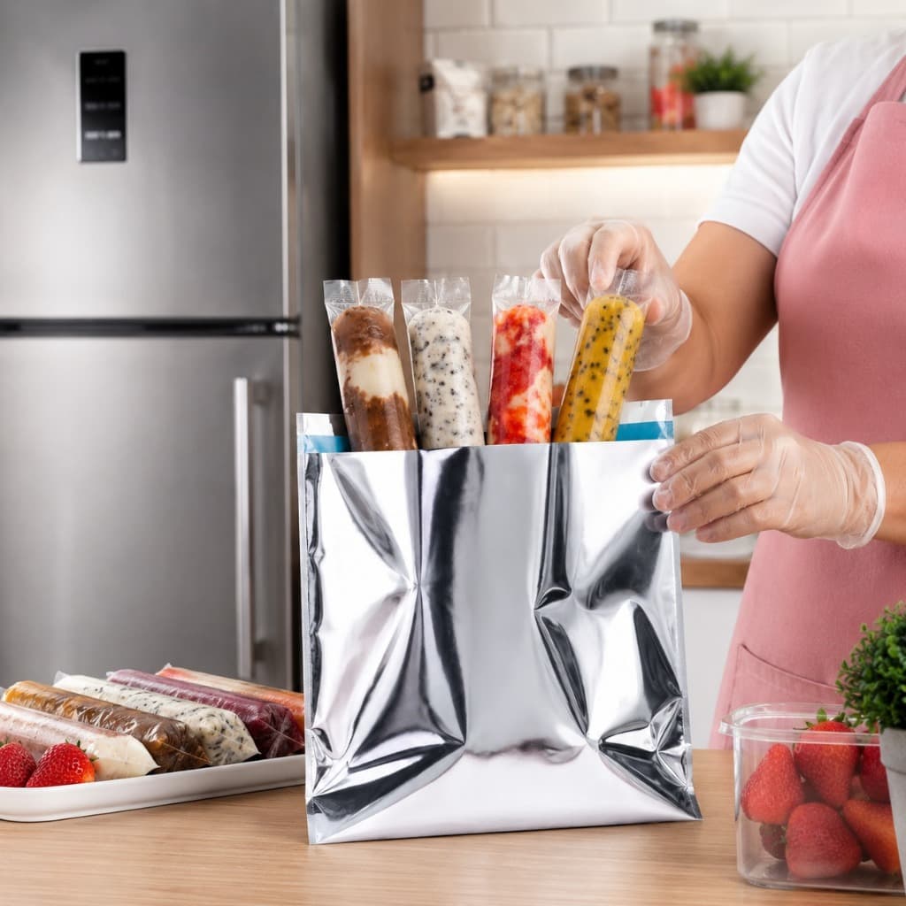 Embalagem Térmica Delivery Metalizada Lisa 22,5+23+4 para Sorvete Geladinho Gourmet Chup Chup Picolé Açaí Bidú Dindin Di