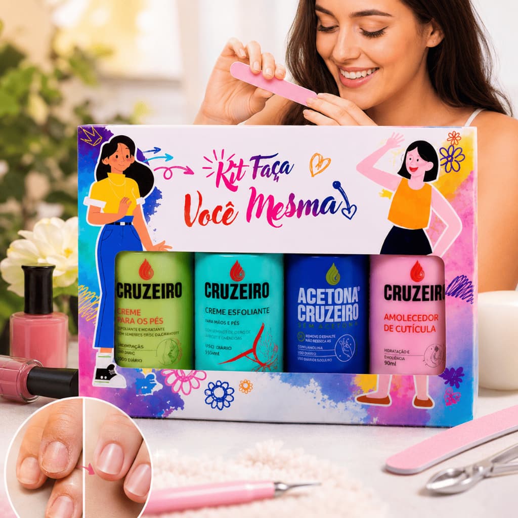 Kit Faca Voce Mesma Suas Unhas Cruzeiro Amolec Cuticu Acetona Cruzeiro Creme Pes Esfoliante Maos Pes