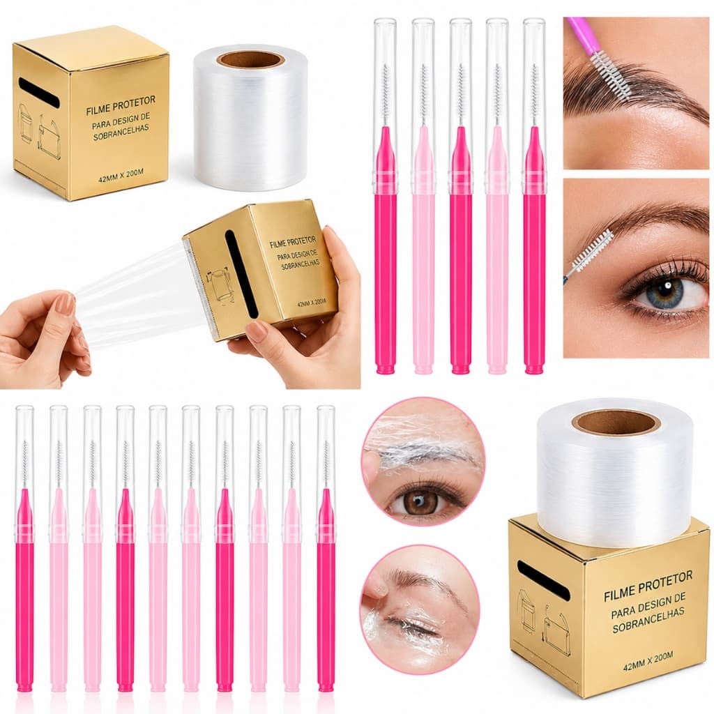 Kit Escovinhas para Sobrancelha Brow Lamination 20/40/60 Interdental + Plástico Filme 200m