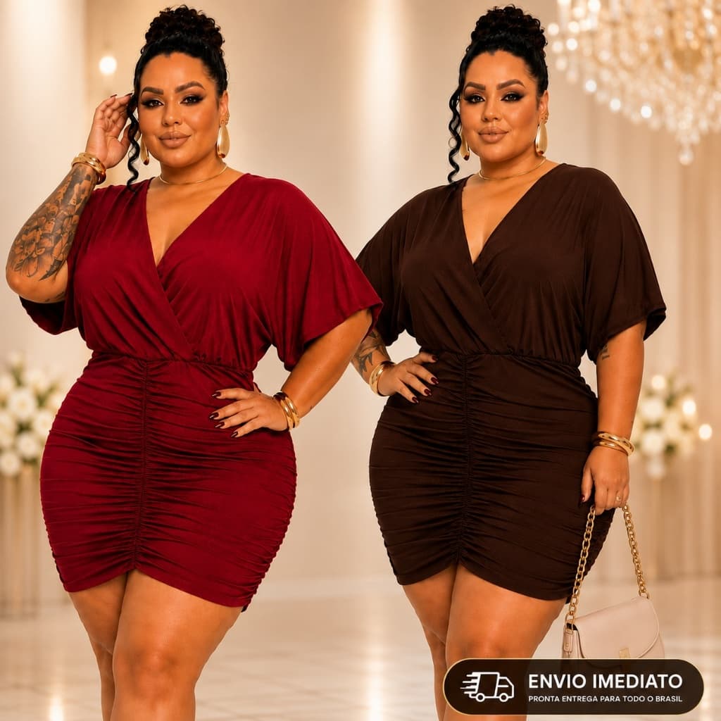 Vestido Feminino Plus Size Drapeado G1 ao G4 Zero Transparência Elegante Festa Casual