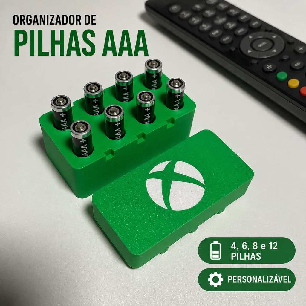 Organizador Porta Pilhas AAA com Imã | 4, 6, 8 e 12 Pilhas | Personalizável Gamer