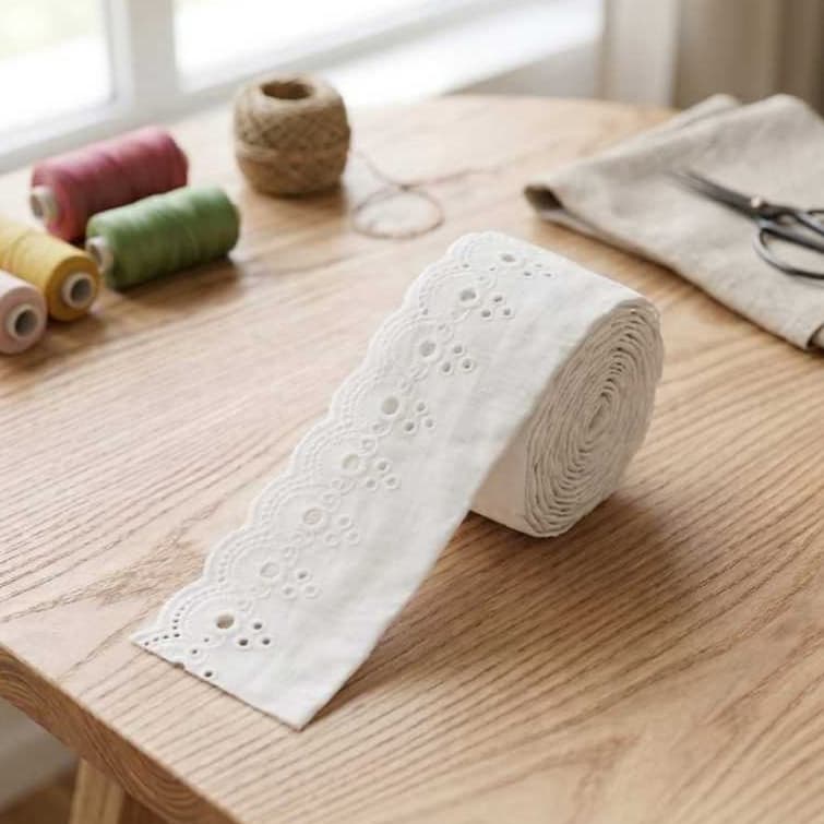 Tira Bordada Algodão 5cm Renda Lese Ingles 1 a 5m Bico Fita enxoval costura cambraia barra decoracao pano prato delicado