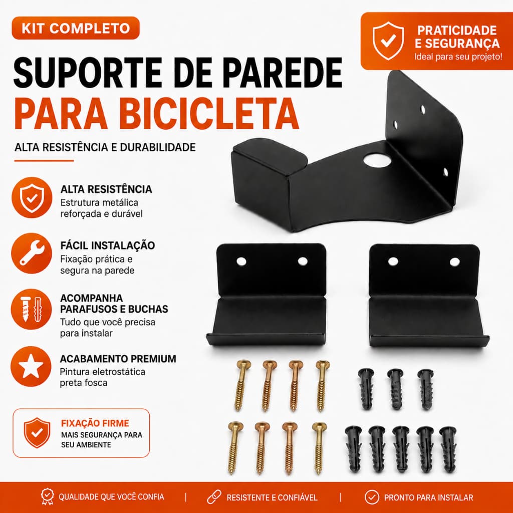 Suporte de Parede para Bicicleta Bike Horizontal Aço Carbono Reforçado