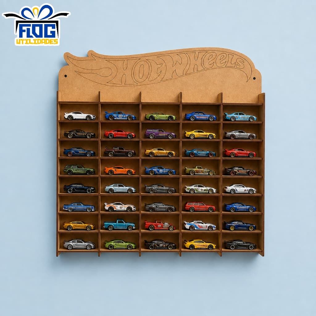 Mini Hot Prateleira Carrinhos HotWheels MDF Organizador Carrinhos - Decoração Parede Quarto Para 50 Carrinhos