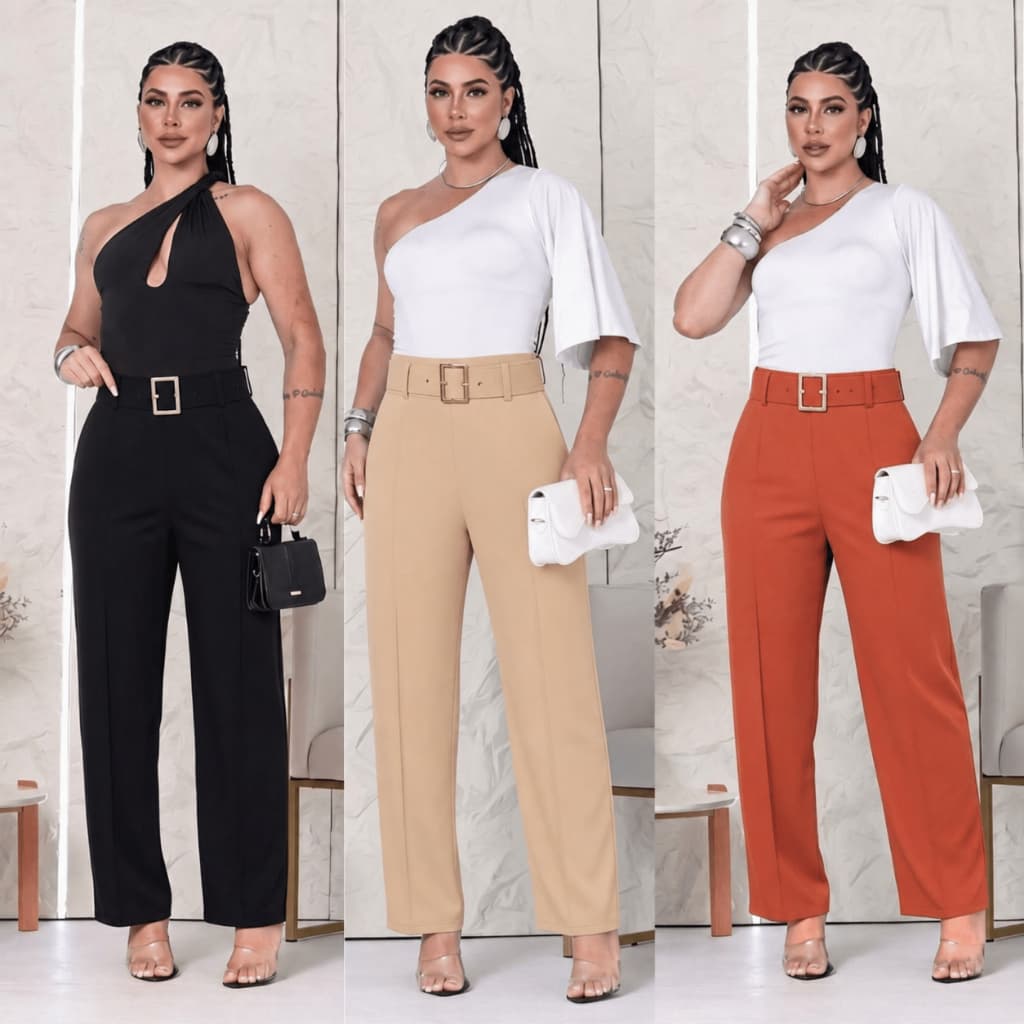 Calça Pantalona Alfaiataria Feminina Premium Conforto e Elegância Com Bolso M Ao GG
