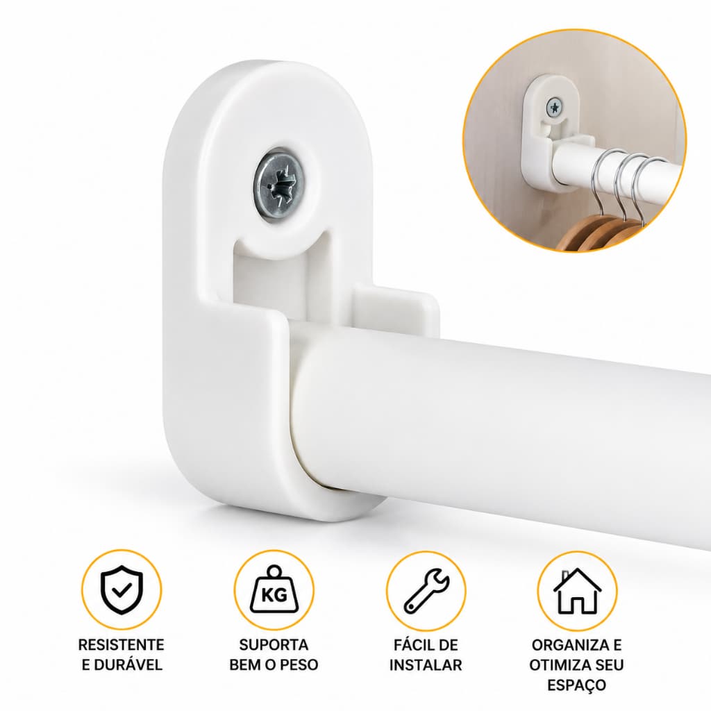 Suporte Cabideiro Oval Reforçado para Guarda-Roupas Cano + Parafusos