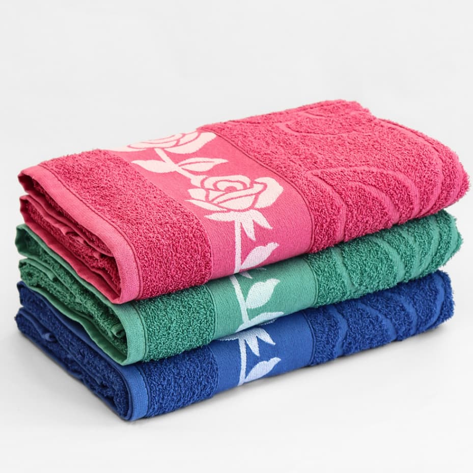 Kit 3 Toalhas de Banho 100% Algodão Premium Bouquet Rosas Flores Design Luxo Jacquard 75x130cm