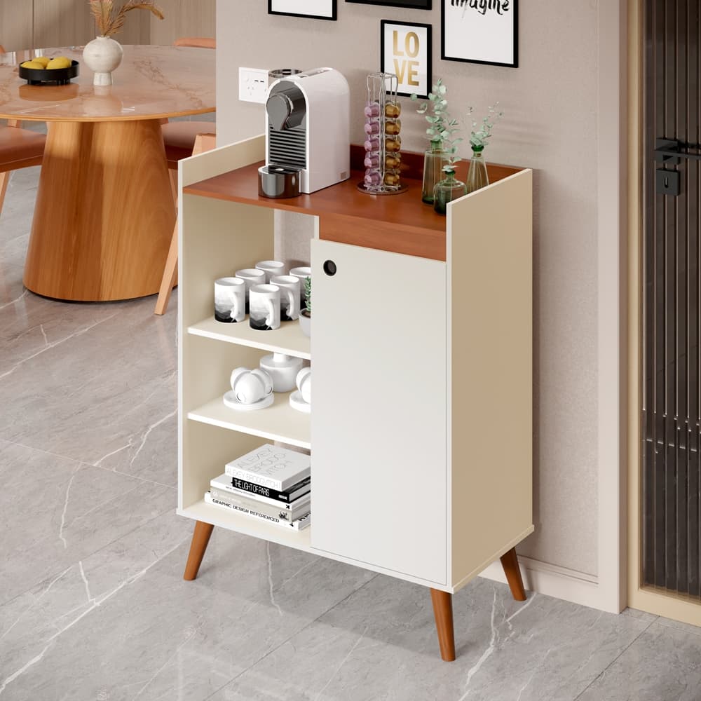 Buffet balcão 1 porta branco com prateleiras para casa organizador pés palito