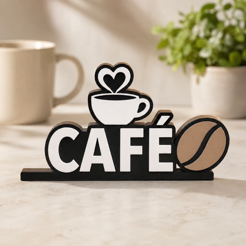 Letreiro Café Decorativo com Xícara e Grão Enfeite Decoração para Cantinho do Café Cozinha Escritório Cafeteria