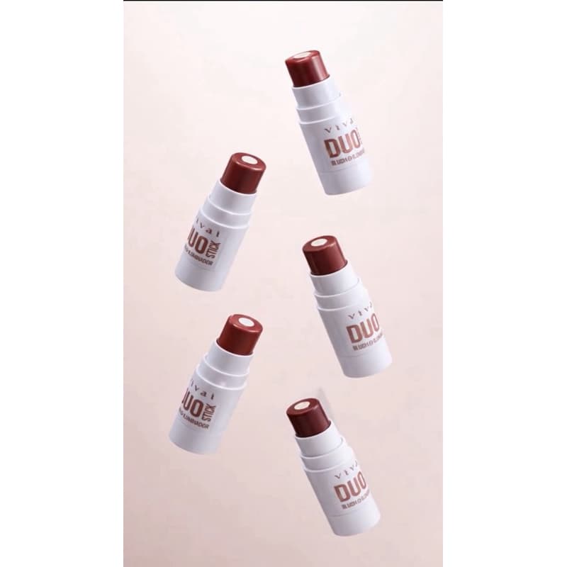 Duo Stick Blush e Iluminador Vivai 2 em 1 | Blush Cremoso + Iluminador Facial | Maquiagem