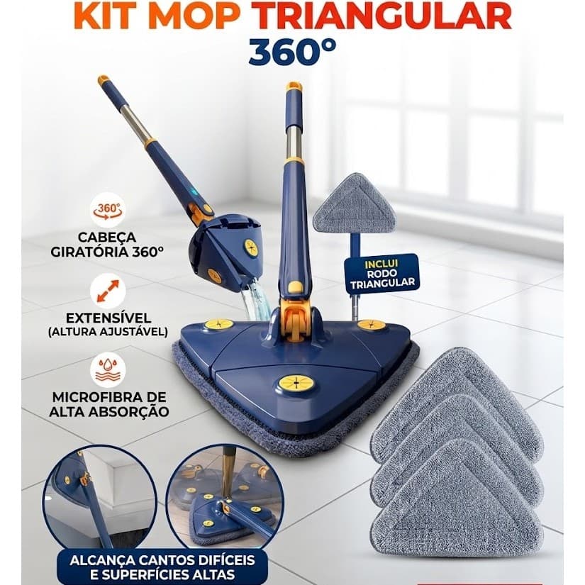 Esfregão Triangular, 130 comprimento Rodo Limpador Giratório Mop 360°
