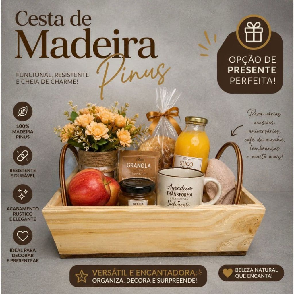 KIT C/ 10 Cestas Bandeja Madeira Pinus - Para Presentes