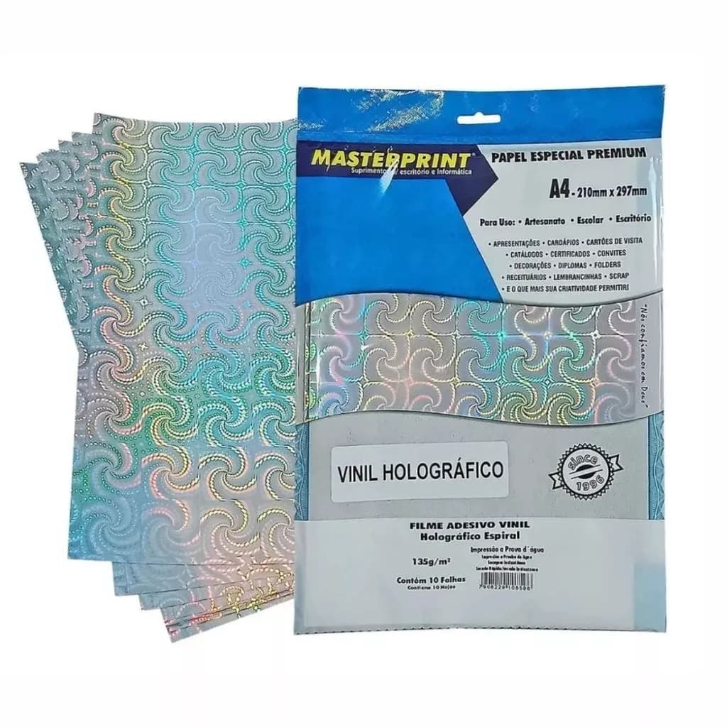 FILME ADESIVO VINIL HOLOGRAFICO ESPIRAL 135G/M² A4 - 10 FOLHAS MASTERPRINT
