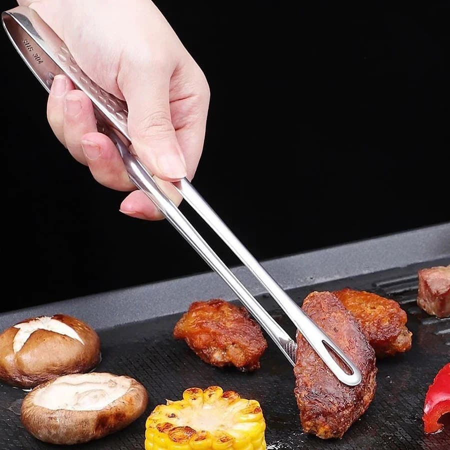 Pinça de Cozinha Longa Inox 30cm Antiderrapante Resistente ao Calor Churrasco Carne Salada Buffet