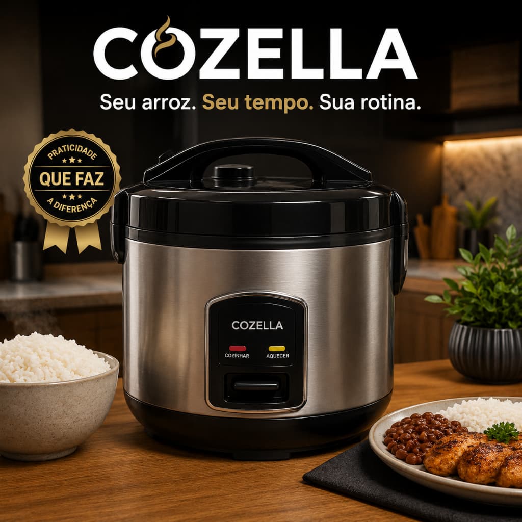 Panela de Arroz Elétrica COZELLA 1 Litro 127V Preta Compacta Cozimento Rápido Prática