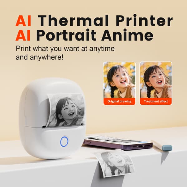 Impressora Térmica Portátil de Imagens – Imprime Logos, Textos e Stickers, Bluetooth, iOS e Android, Prática e Versátil