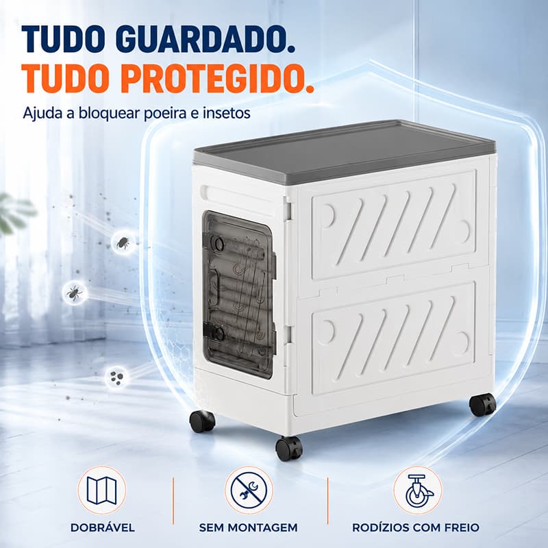 Armário Organizador Multiuso Dobrável com Rodinhas Portátil de Plástico para Roupas Quarto Banheiro e Lavanderia