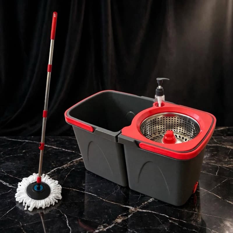 Mop Giratório Duo 360° Powermaid Balde Duplo 13L Centrífuga Inox Cabo 127cm