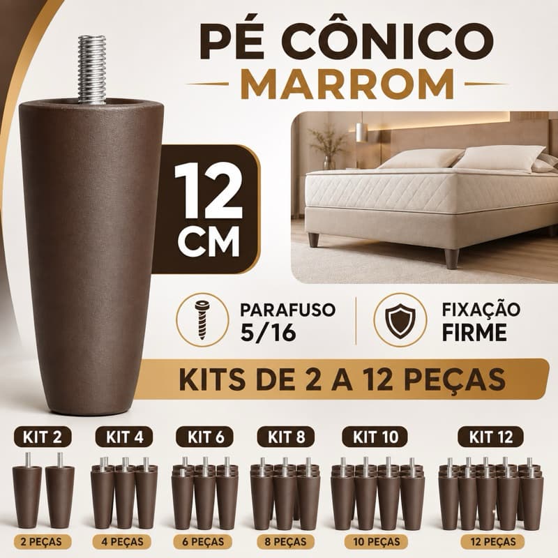 Pé de Cama Box Reforçado Marrom 1 A 12 Unidades Firme Não Balança Fácil Instalação