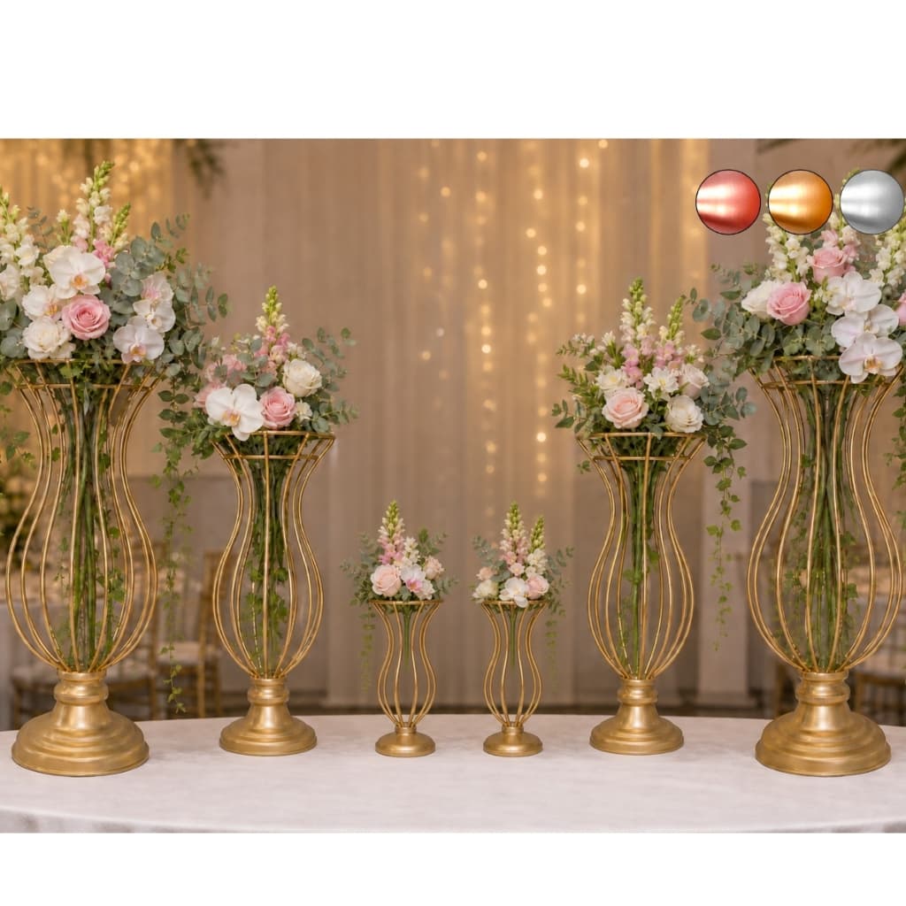 6 Vaso Dourado Armação 45cm 35cm e 25cm Para Pedrarias Decoração Luxo de Festa e Casamento