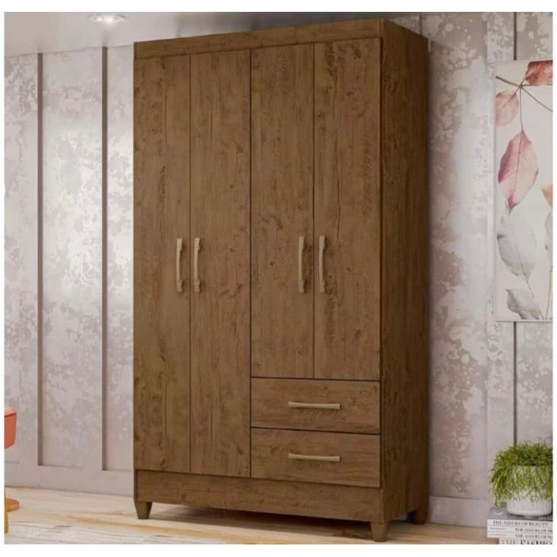 Guarda-Roupa Moval Chile com 4 Portas e 2 Gavetas - Castanho Wood