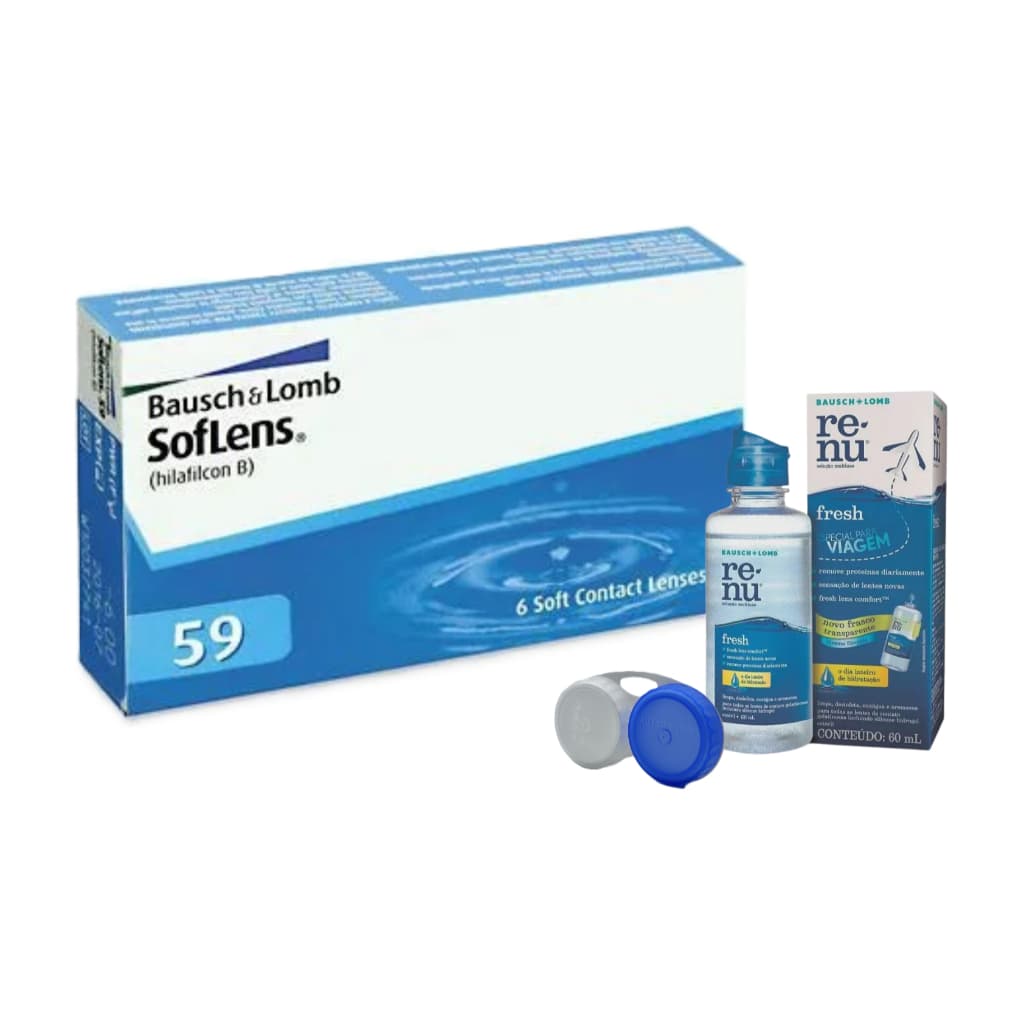 Lente de Contato Soflens 59 Bausch + Lomb Uso Mensal Original com Estojo e Solução para Miopia / Brindes