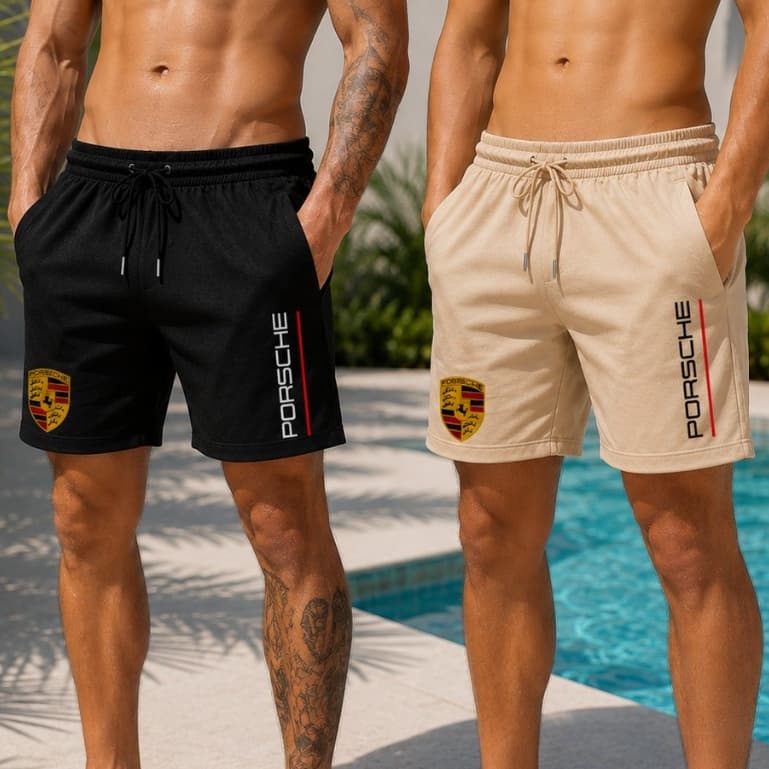 Kit 2 Shorts Masculinos Tactel Estampado Secagem Rápida com Bolsos Cordão Ajustável Casual Praia Academia