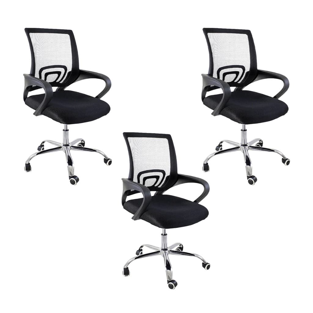 Kit 3 Cadeiras de Escritório Oficial Begônia Preto Tela Mesh Ergonômicas