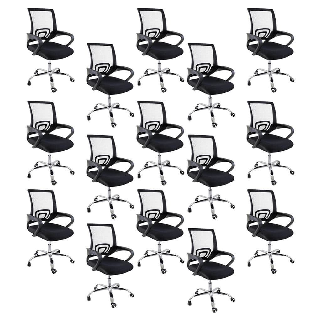 Kit 15 Cadeiras de Escritório Oficial Begônia Preto Tela Mesh Ergonômicas