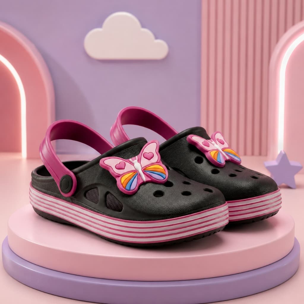 Babuche De Menina Sandália Fachetada Borboleta Glitter Delicadas Leve Macio e Confortável Verão