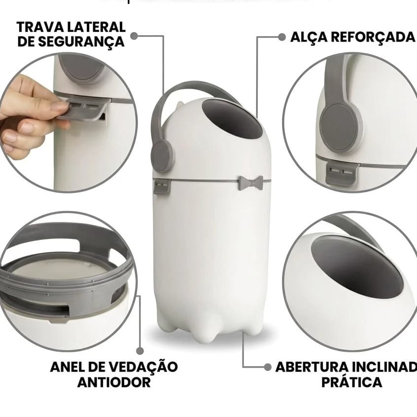 Lixeira Antiodor Grande Tampa Girável 10L Fraldas Bebês, Pet, Antiviral Lixo Banheiro Cozinha Quarto